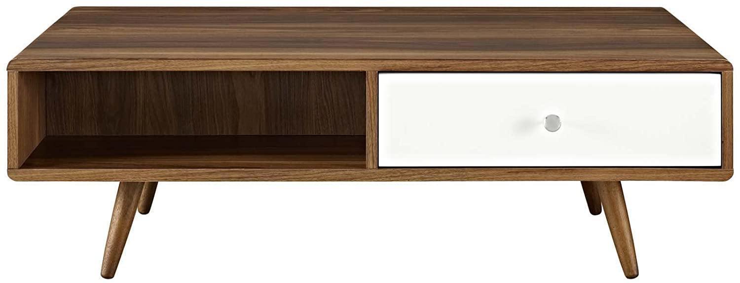 Modway Transmit Mid-Century Coffee Table, Walnut White FredCo