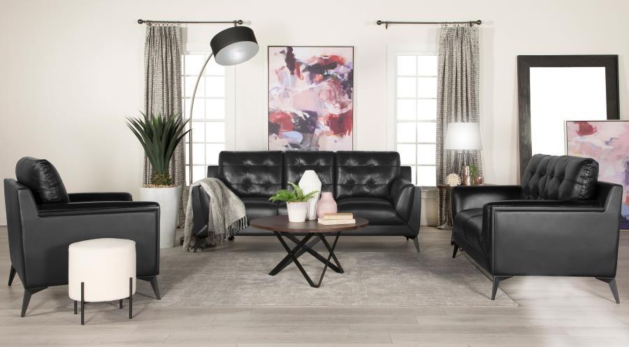 Moira Upholstered Tufted Living Room Set with Track Arms Black 511131-S3 Coaster FredCo