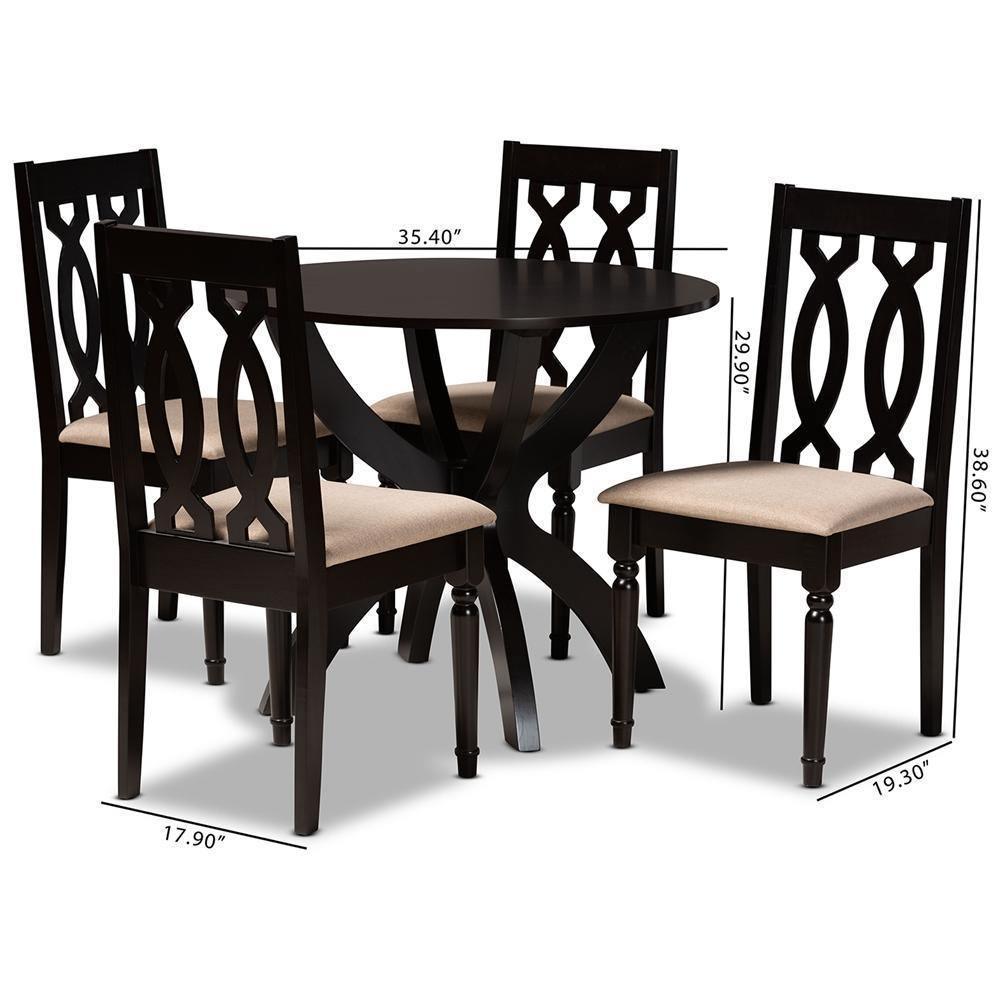 Mona Modern and Contemporary Sand Fabric Upholstered and Dark Brown Finished Wood 5-Piece Dining Set FredCo