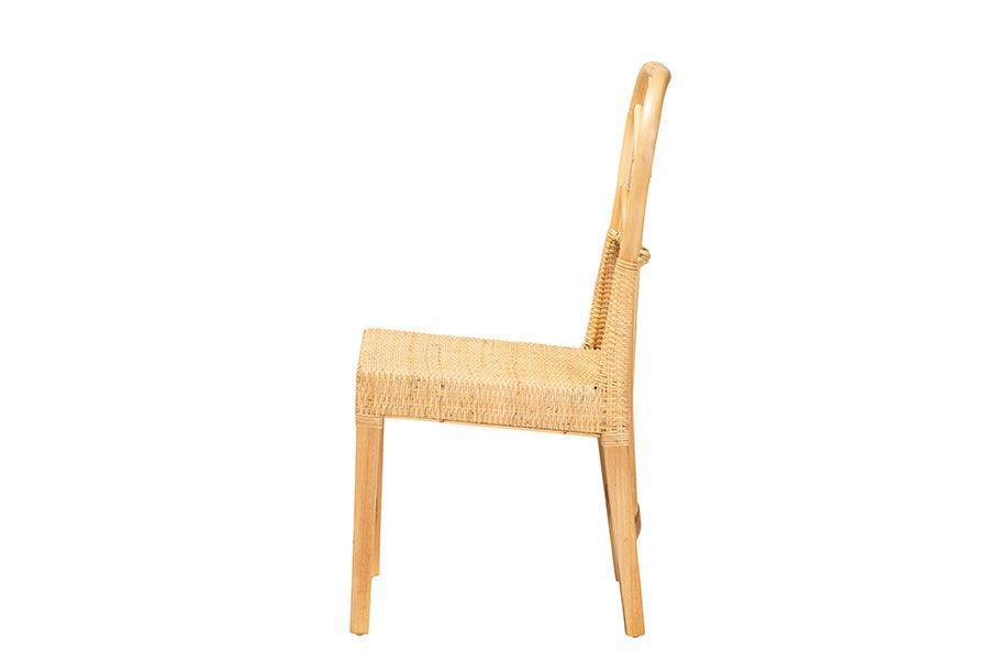 Monaco Modern Bohemian Oak Brown Finished Mahogany Wood and Natural Rattan Dining Chair FredCo