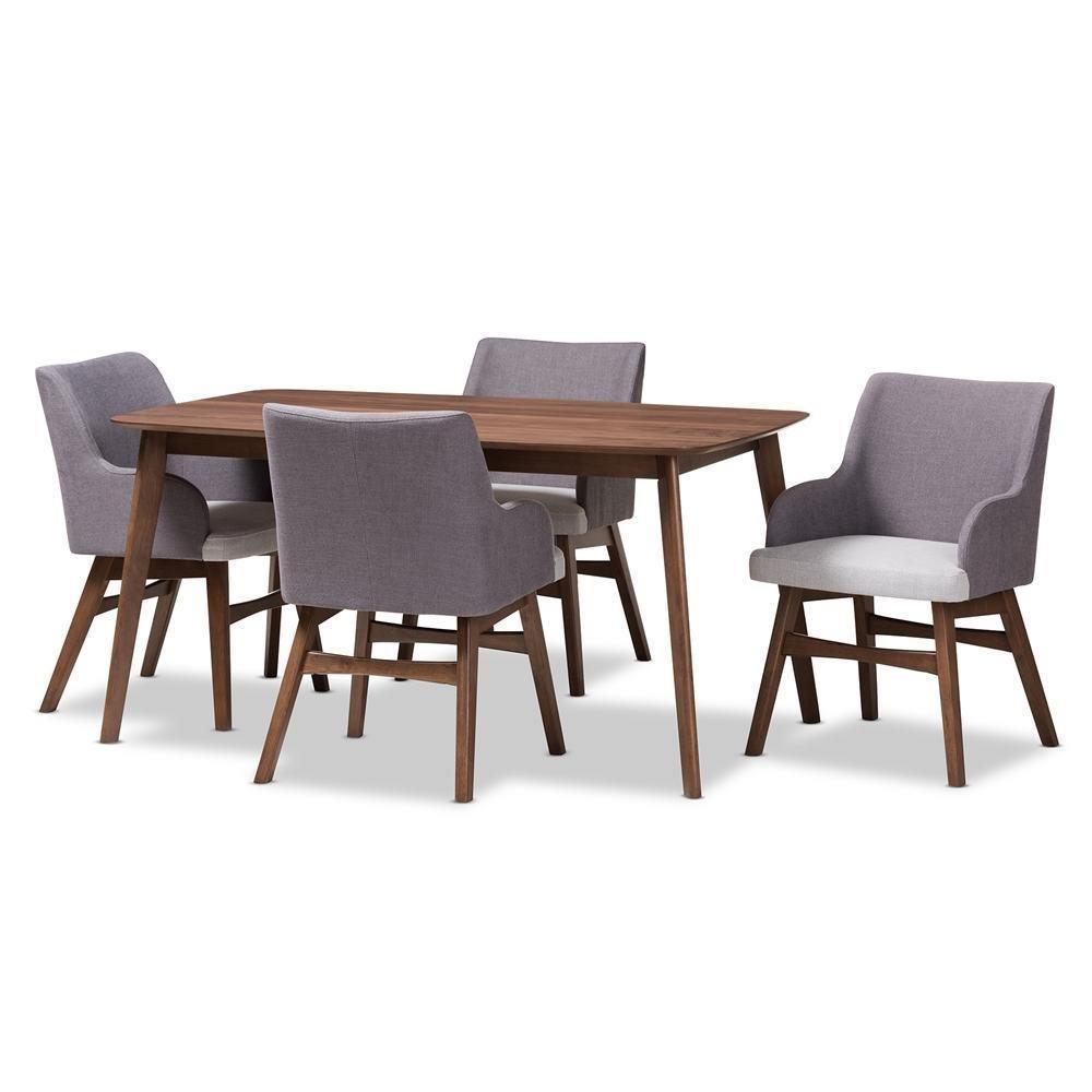 Monte Mid-Century Modern Walnut Wood Rectangular 5-Piece Dining Set FredCo