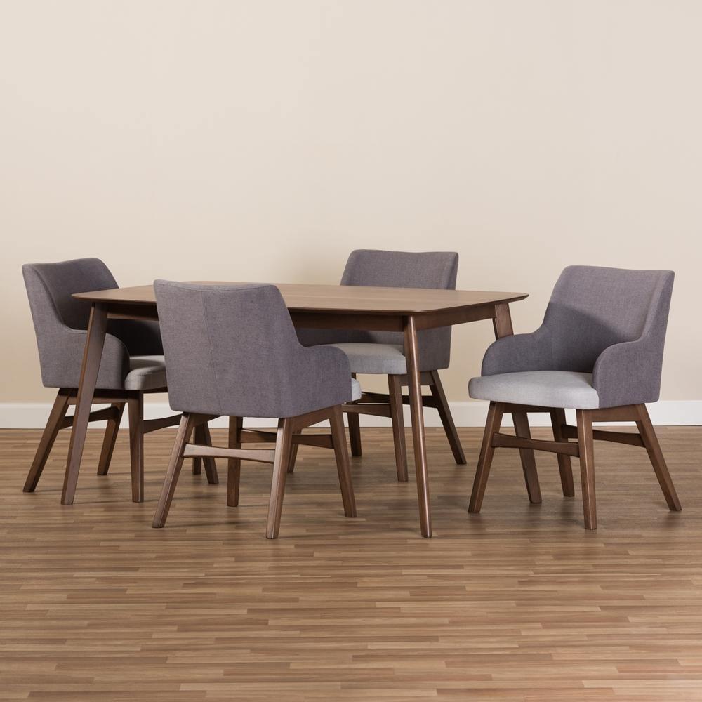 Monte Mid-Century Modern Walnut Wood Rectangular 5-Piece Dining Set FredCo
