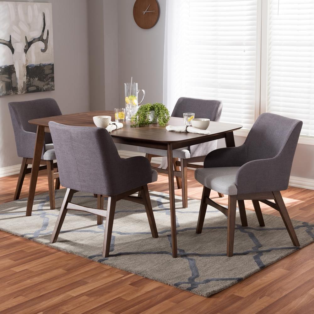 Monte Mid-Century Modern Walnut Wood Rectangular 5-Piece Dining Set FredCo