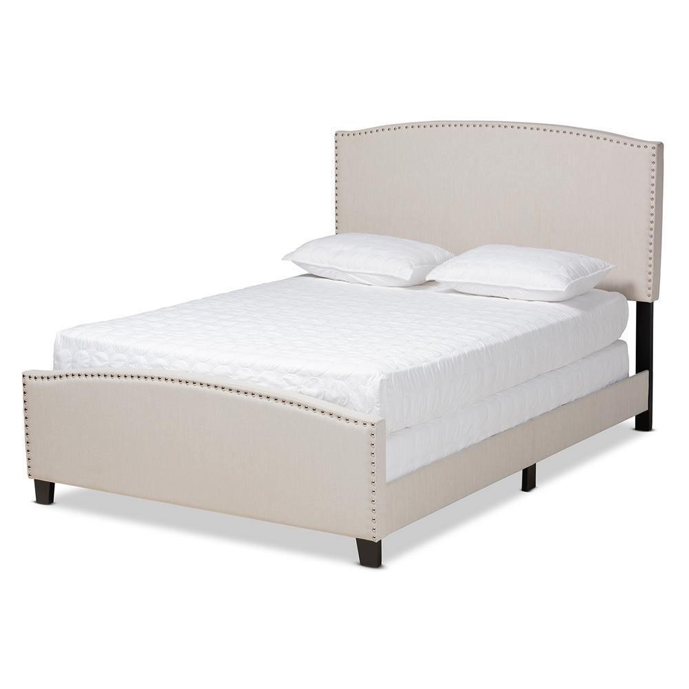 Morgan Modern Transitional Beige Fabric Upholstered Full Size Panel Bed FredCo