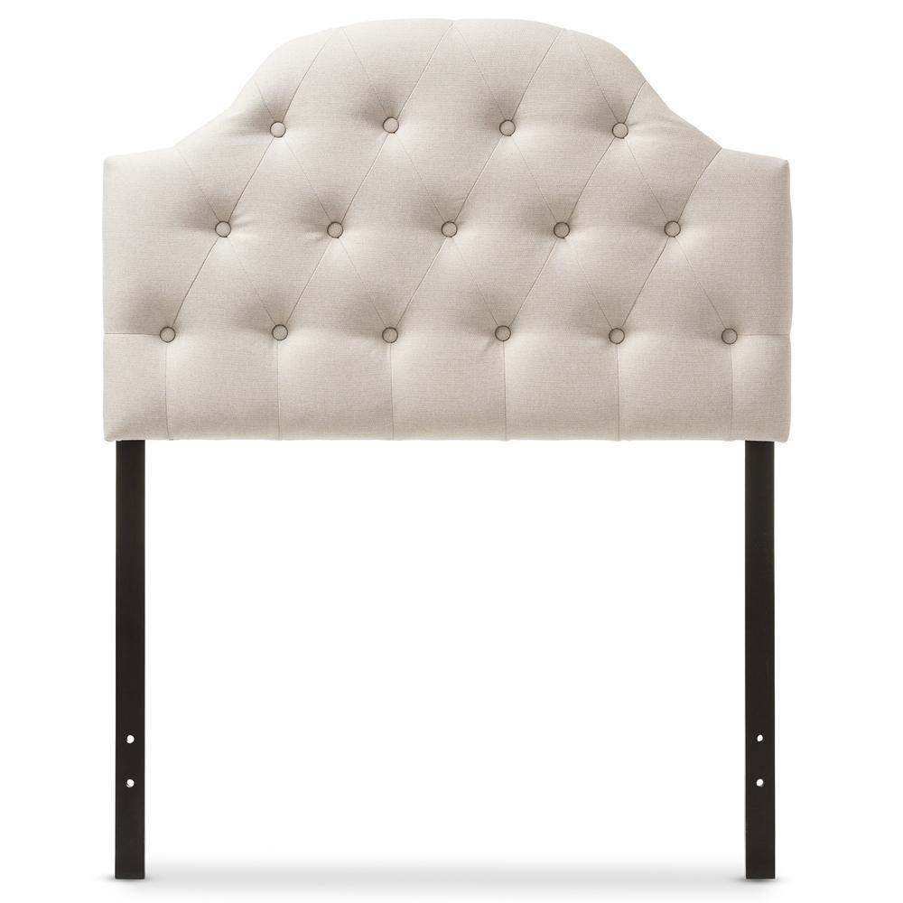 Morris Modern and Contemporary Light Beige Fabric Upholstered Button-Tufted Scalloped Twin Size Headboard FredCo