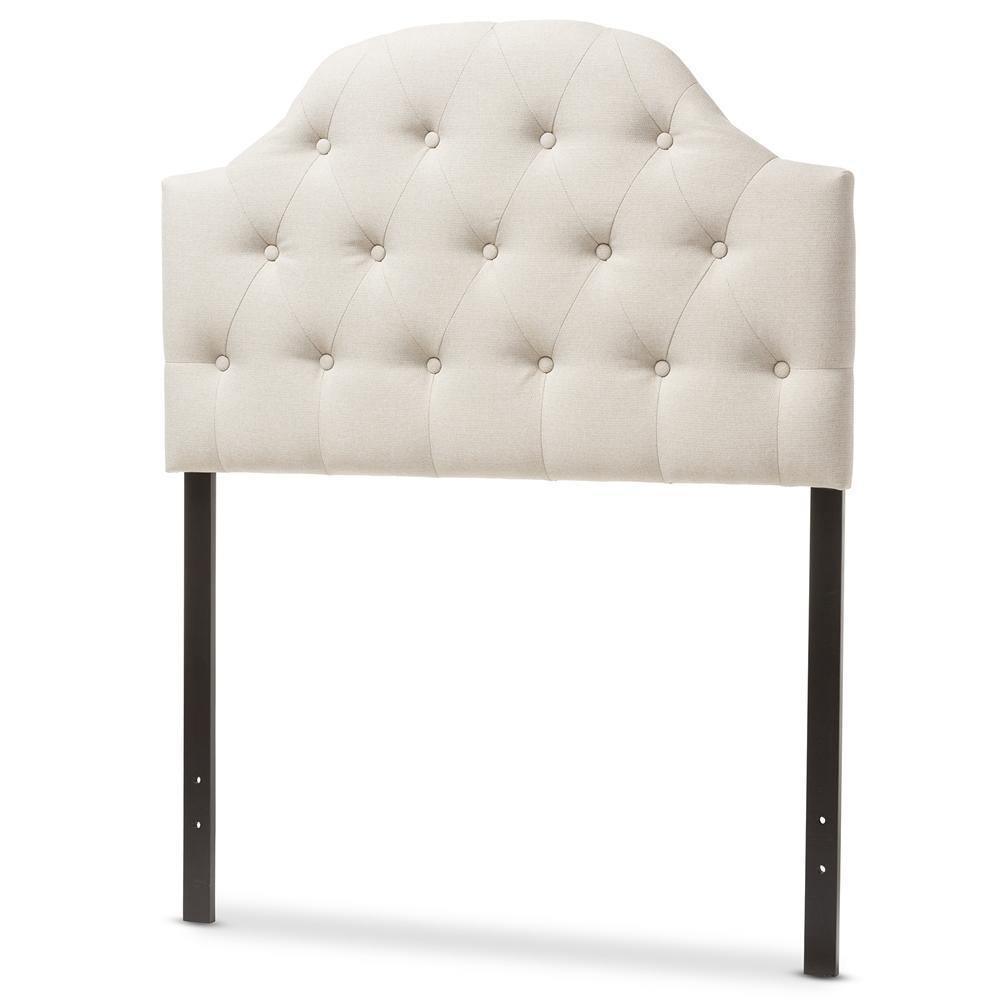 Morris Modern and Contemporary Light Beige Fabric Upholstered Button-Tufted Scalloped Twin Size Headboard FredCo