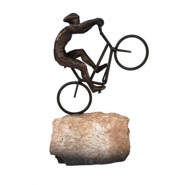 Mountain Biker on Rock Figurine SHI066 13.5 Inches Bronze FredCo
