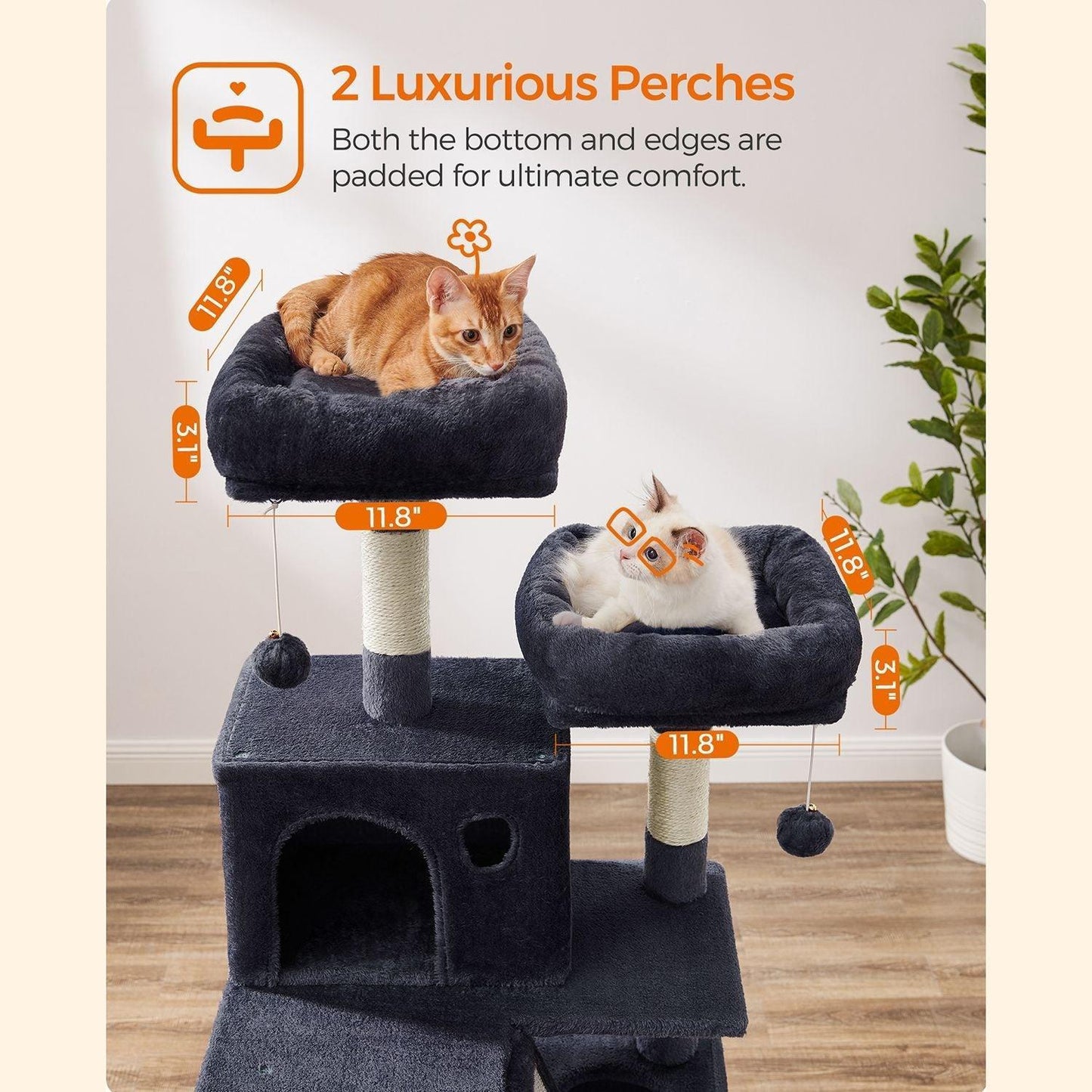 Multi-Level Plush Cat Tree, 66 Inch Smoky Gray FredCo