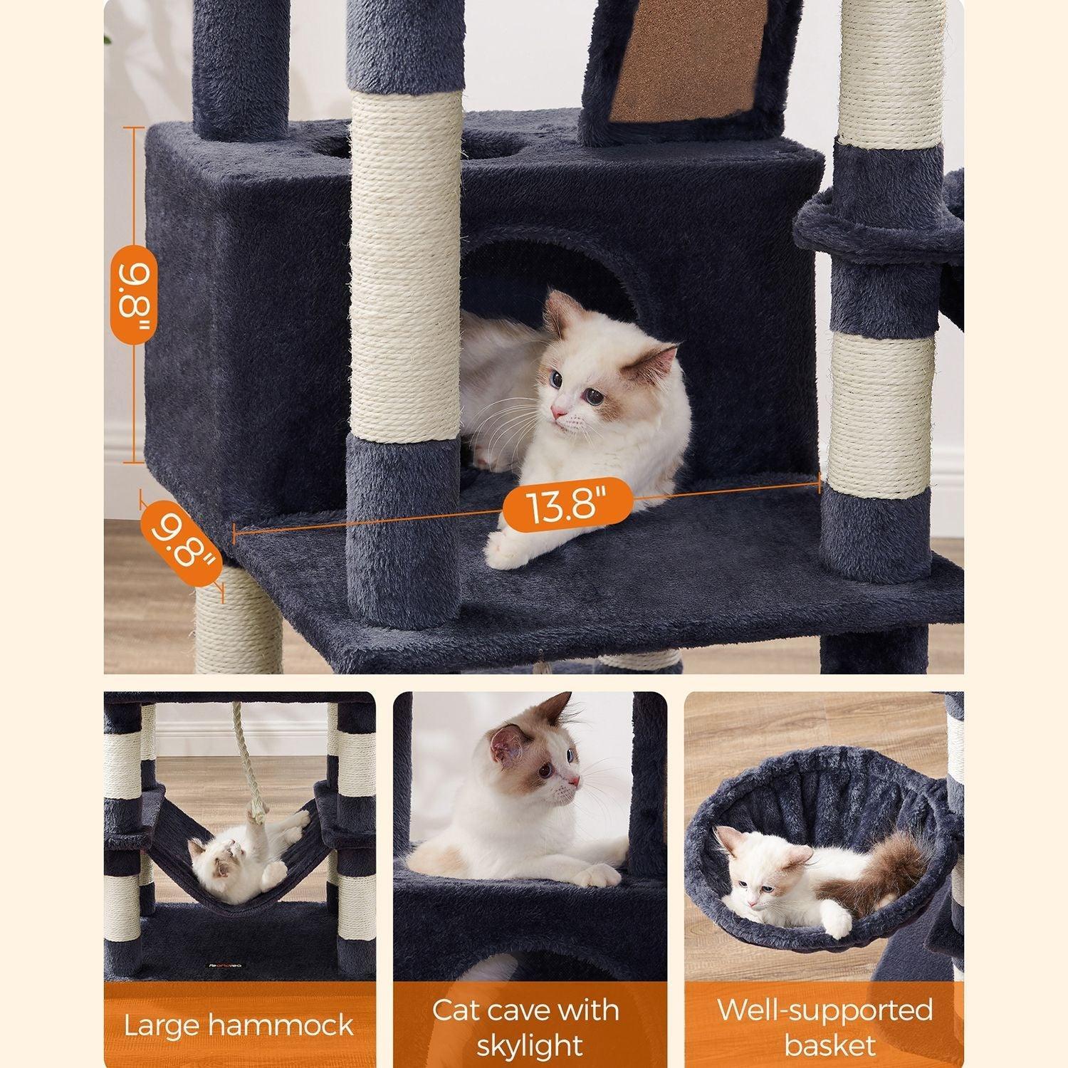 Multi-Level Plush Cat Tree, 66 Inch Smoky Gray FredCo