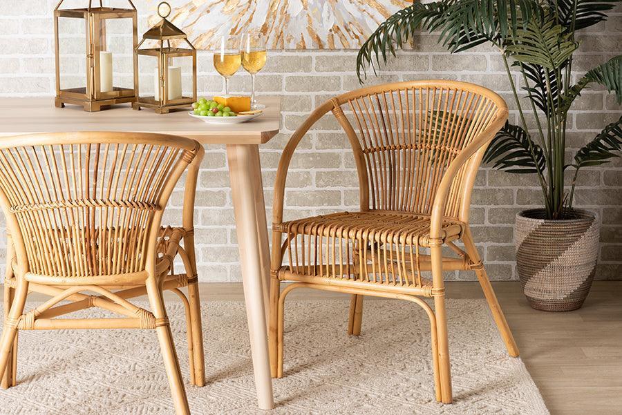 Murai Modern Bohemian Natural Brown Rattan Dining Chair FredCo