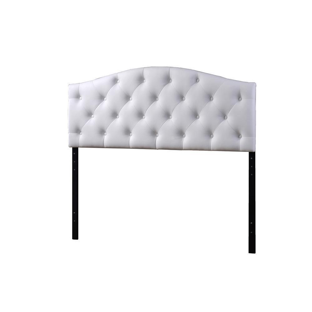Myra Modern and Contemporary Full Size White Faux Leather Upholstered Button-tufted Scalloped Headboard FredCo