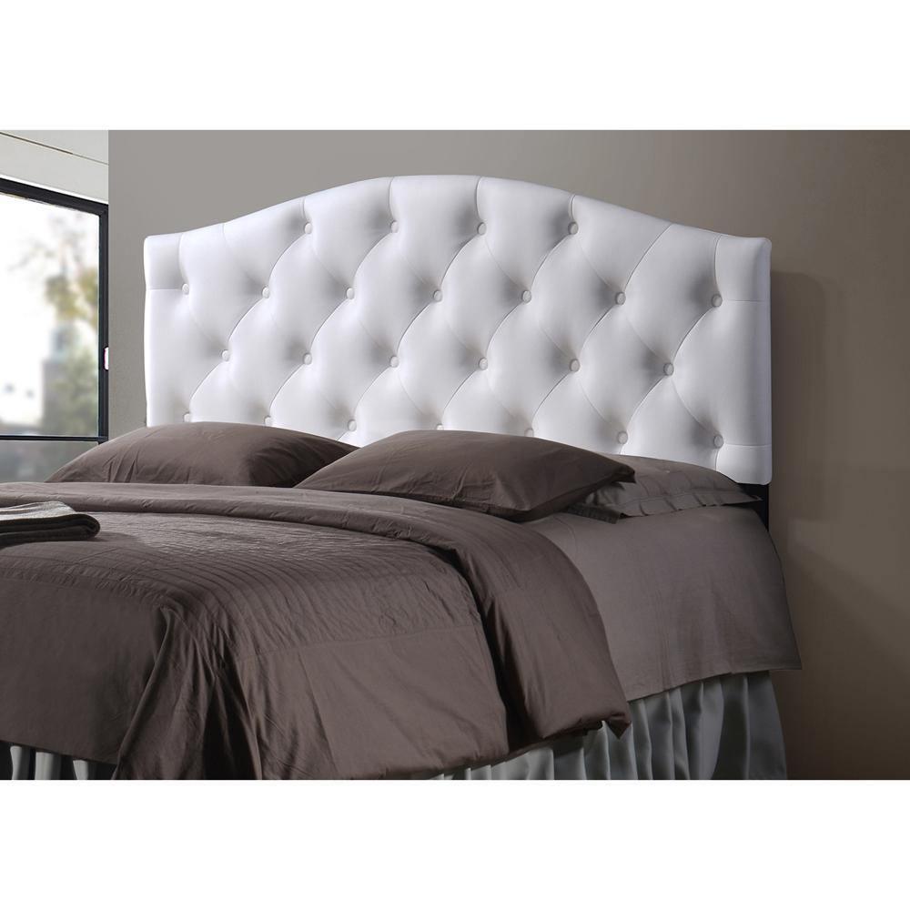 Myra Modern and Contemporary Queen Size White Faux Leather Upholstered Button-tufted Scalloped Headboard FredCo