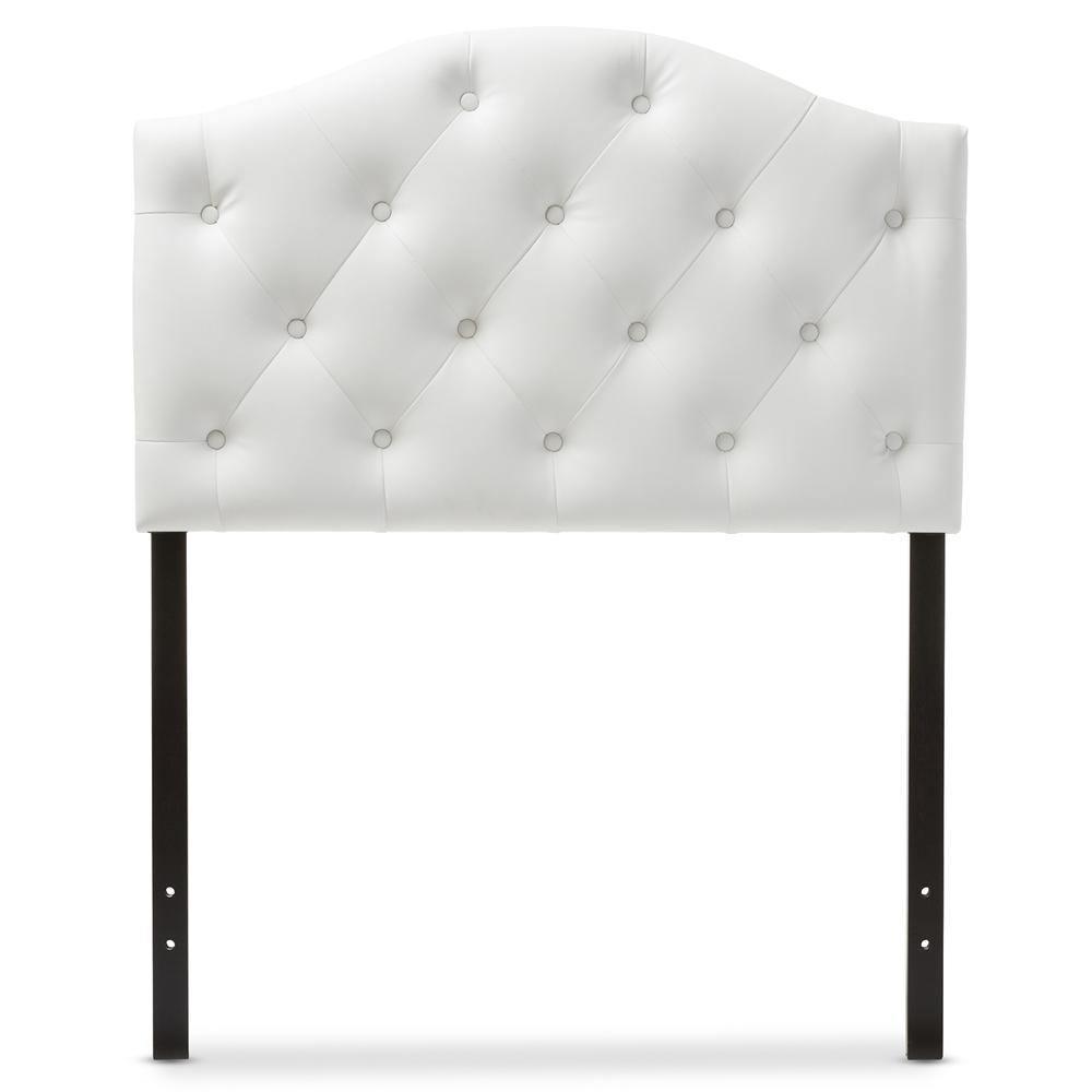 Myra Modern and Contemporary White Faux Leather Upholstered Button-Tufted Scalloped Twin Size Headboard FredCo