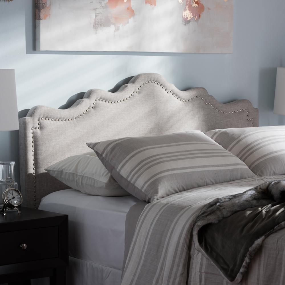 Nadeen Modern and Contemporary Greyish Beige Fabric Queen Size Headboard FredCo