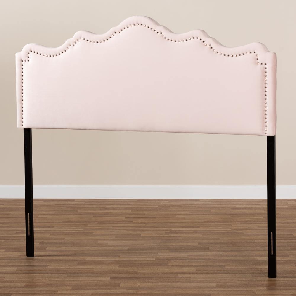 Nadeen Modern and Contemporary Light Pink Velvet Fabric Upholstered Full Size Headboard FredCo