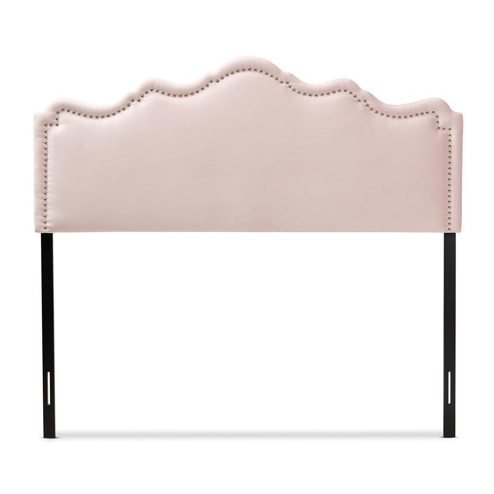 Nadeen Modern and Contemporary Light Pink Velvet Fabric Upholstered Full Size Headboard FredCo