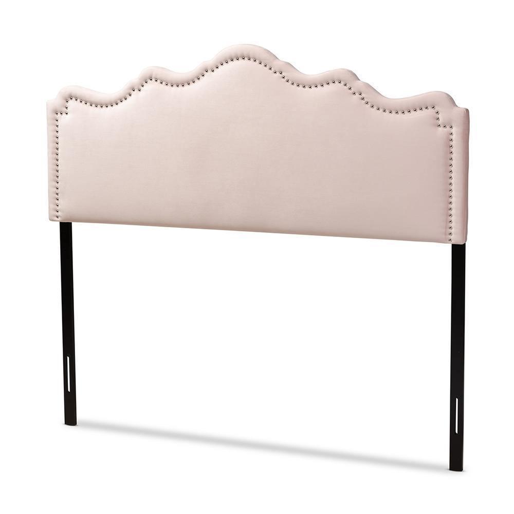 Nadeen Modern and Contemporary Light Pink Velvet Fabric Upholstered Queen Size Headboard FredCo