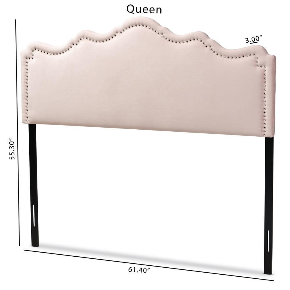 Nadeen Modern and Contemporary Light Pink Velvet Fabric Upholstered Queen Size Headboard FredCo
