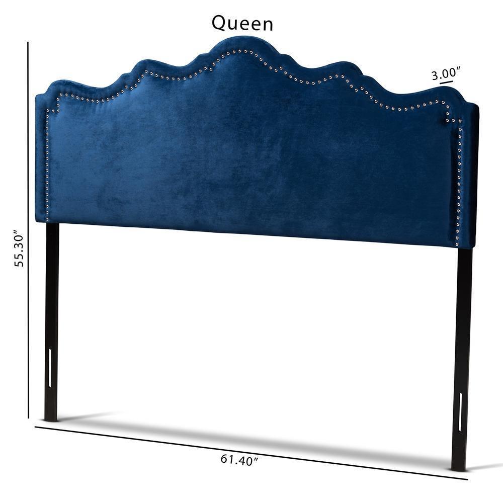 Nadeen Modern and Contemporary Navy Blue Velvet Fabric Upholstered Queen Size Headboard FredCo