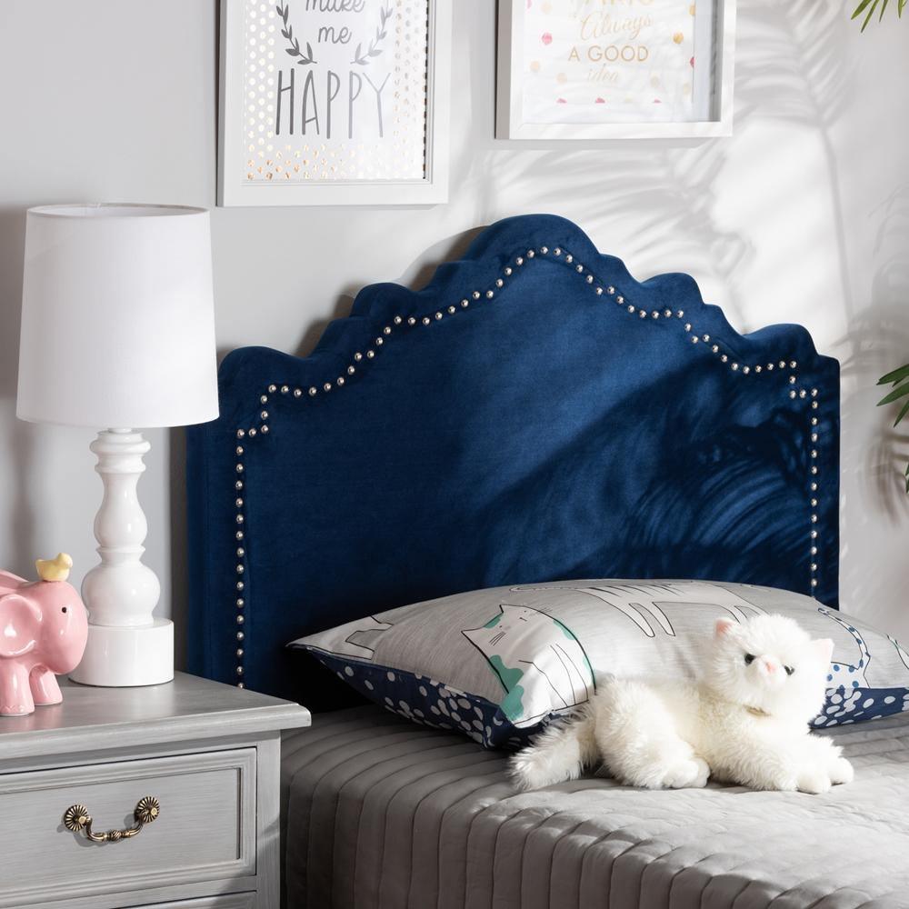 Nadeen Modern and Contemporary Navy Blue Velvet Fabric Upholstered Twin Size Headboard FredCo