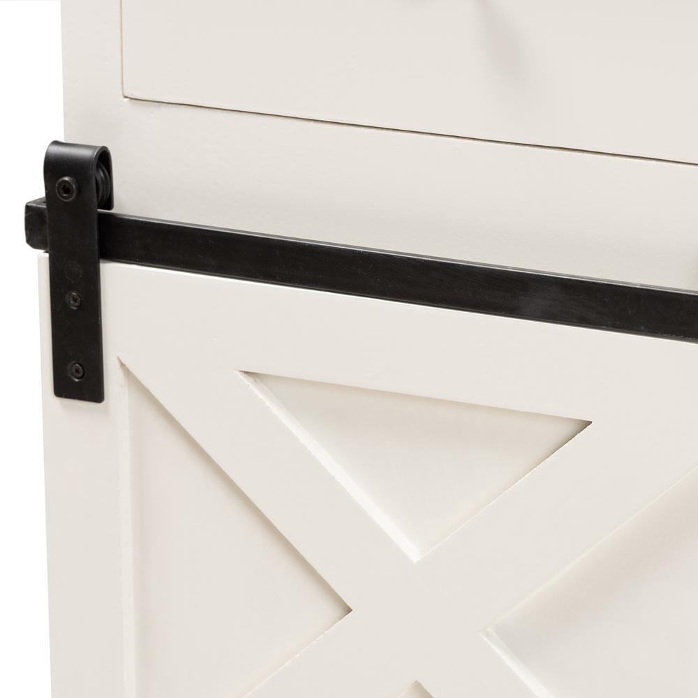 Nadia Modern and Contemporary Farmhouse White Finished Wood and Black Metal 2-Door Sideboard Buffet FredCo