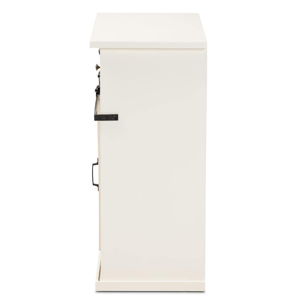 Nadia Modern and Contemporary Farmhouse White Finished Wood and Black Metal 2-Door Sideboard Buffet FredCo