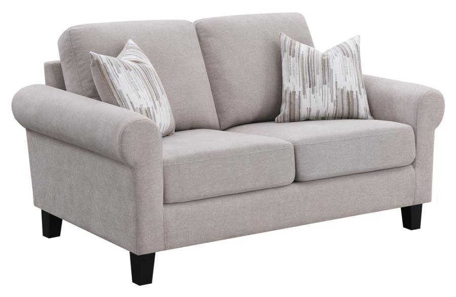 Nadine Upholstered Round Arm Living Room Set Oatmeal 509781-S3 Coaster FredCo