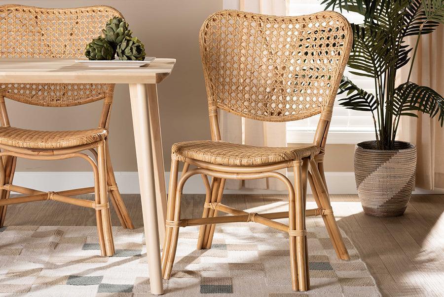 Nadira Modern Bohemian Natural Brown Finished Rattan Dining Chair FredCo