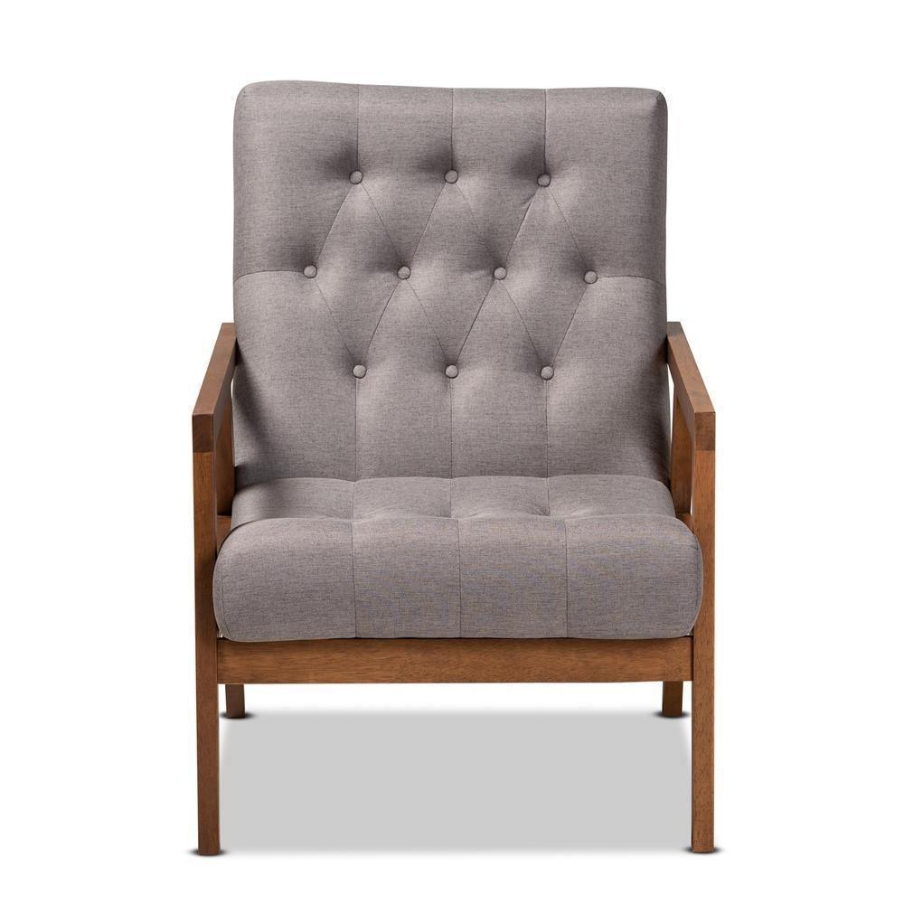 Naeva Mid-Century Modern Grey Fabric Upholstered Walnut Finished Wood Armchair FredCo