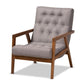 Naeva Mid-Century Modern Grey Fabric Upholstered Walnut Finished Wood Armchair FredCo