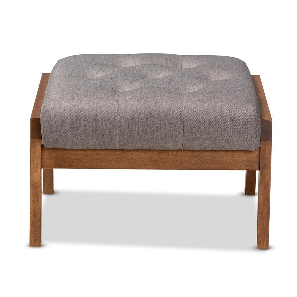 Naeva Mid-Century Modern Grey Fabric Upholstered Walnut Finished Wood Footstool FredCo