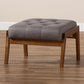 Naeva Mid-Century Modern Grey Fabric Upholstered Walnut Finished Wood Footstool FredCo