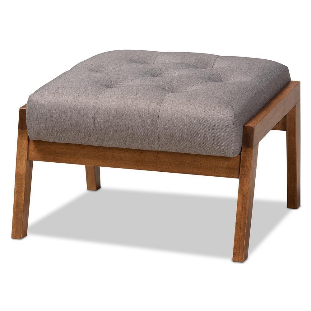 Naeva Mid-Century Modern Grey Fabric Upholstered Walnut Finished Wood Footstool FredCo