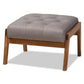 Naeva Mid-Century Modern Grey Fabric Upholstered Walnut Finished Wood Footstool FredCo
