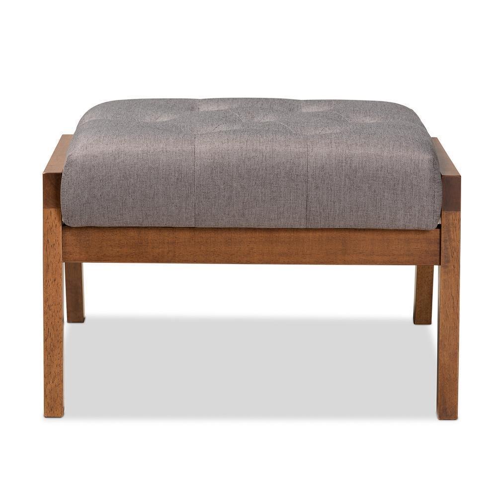 Naeva Mid-Century Modern Grey Fabric Upholstered Walnut Finished Wood Footstool FredCo