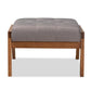 Naeva Mid-Century Modern Grey Fabric Upholstered Walnut Finished Wood Footstool FredCo