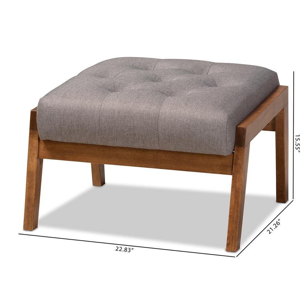 Naeva Mid-Century Modern Grey Fabric Upholstered Walnut Finished Wood Footstool FredCo