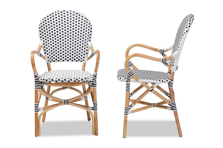 Naila Classic French Black and White Weaving and Natural Brown Rattan 2-Piece Dining Chair Set FredCo