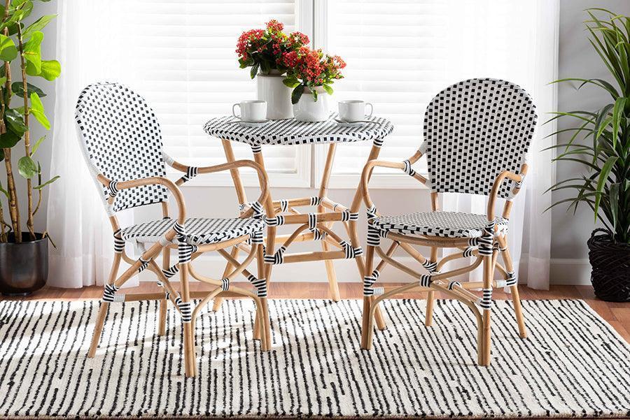 Naila Classic French Black and White Weaving and Natural Brown Rattan 2-Piece Dining Chair Set FredCo