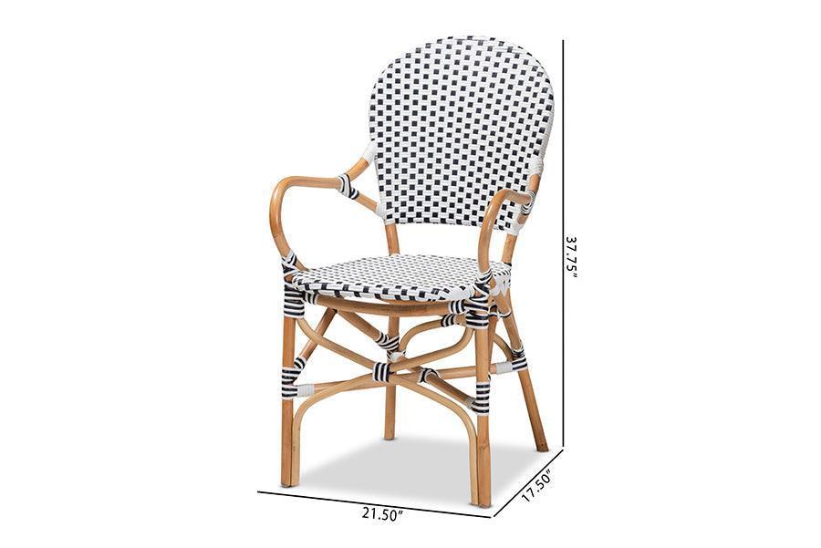 Naila Classic French Black and White Weaving and Natural Brown Rattan 2-Piece Dining Chair Set FredCo