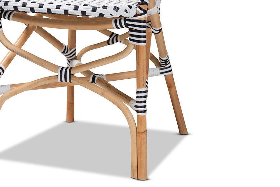 Naila Classic French Black and White Weaving and Natural Brown Rattan 2-Piece Dining Chair Set FredCo
