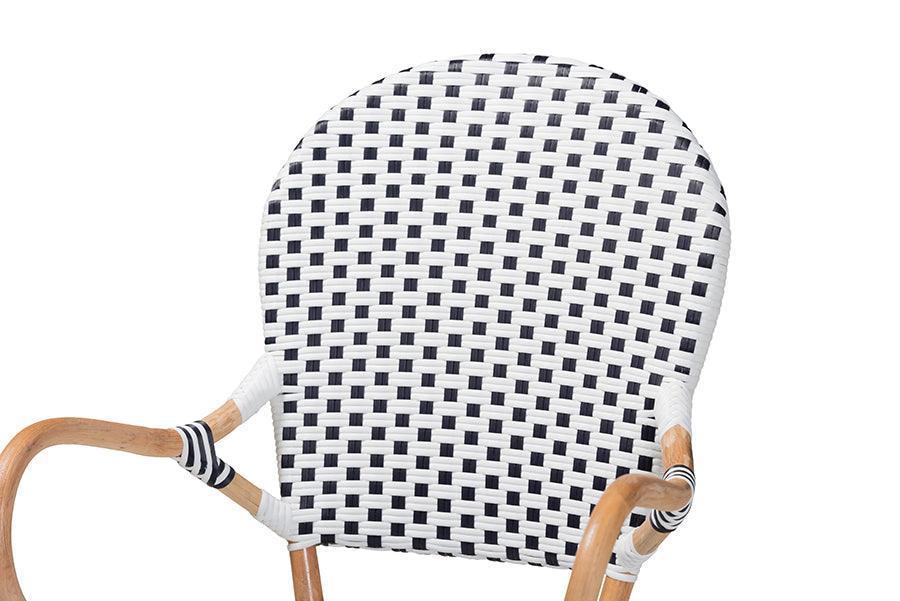 Naila Classic French Black and White Weaving and Natural Brown Rattan 2-Piece Dining Chair Set FredCo