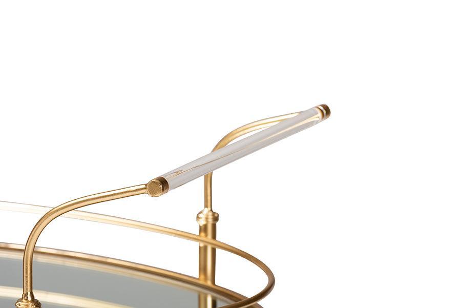 Nakano Contemporary Glam and Luxe Gold Metal and Mirrored Glass 2-Tier Wine Cart FredCo