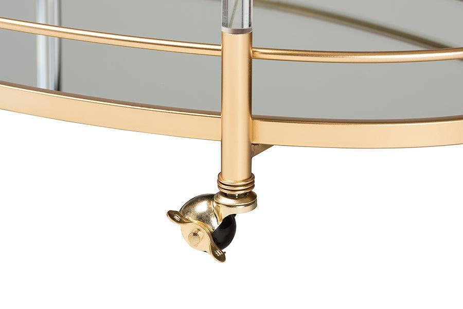 Nakano Contemporary Glam and Luxe Gold Metal and Mirrored Glass 2-Tier Wine Cart FredCo