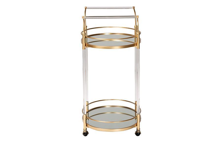 Nakano Contemporary Glam and Luxe Gold Metal and Mirrored Glass 2-Tier Wine Cart FredCo