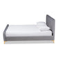 Nami Modern Contemporary Glam and Luxe Light Grey Velvet Fabric Upholstered and Gold Finished Queen Size Platform Bed FredCo