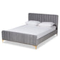 Nami Modern Contemporary Glam and Luxe Light Grey Velvet Fabric Upholstered and Gold Finished Queen Size Platform Bed FredCo