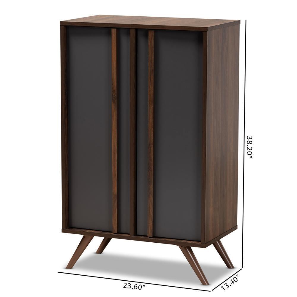 Naoki Modern and Contemporary Two-Tone Grey and Walnut Finished Wood 2-Door Shoe Cabinet FredCo