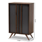 Naoki Modern and Contemporary Two-Tone Grey and Walnut Finished Wood 2-Door Shoe Cabinet FredCo