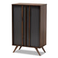 Naoki Modern and Contemporary Two-Tone Grey and Walnut Finished Wood 2-Door Shoe Cabinet FredCo